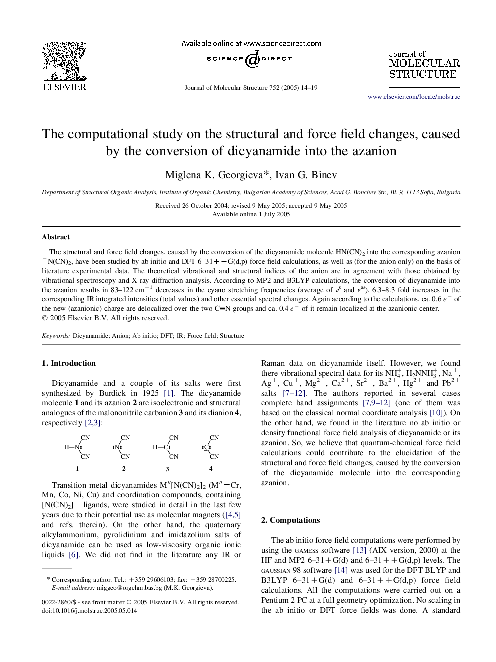 The computational study on the structural and force field changes, caused by the conversion of dicyanamide into the azanion