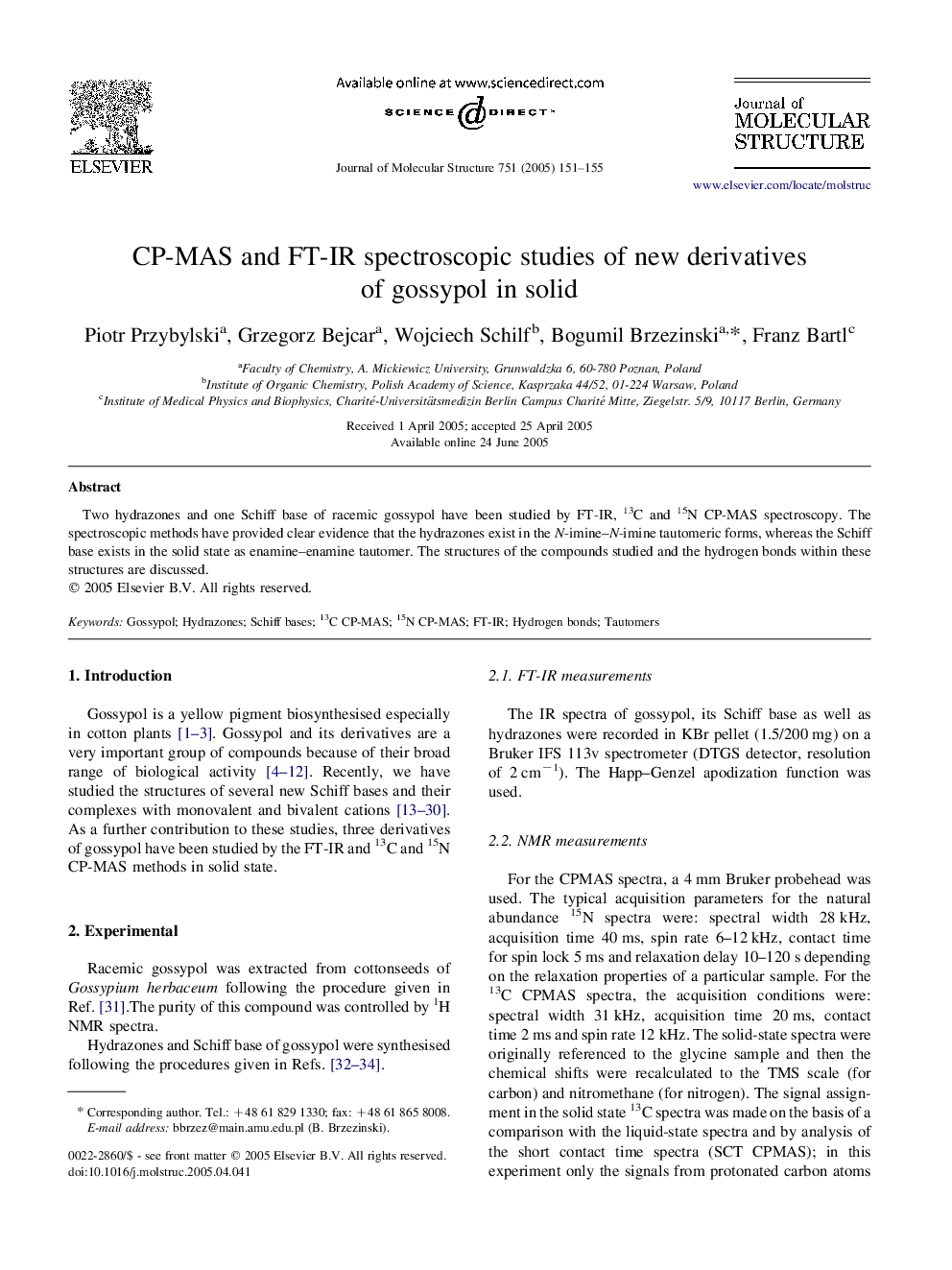 CP-MAS and FT-IR spectroscopic studies of new derivatives of gossypol in solid