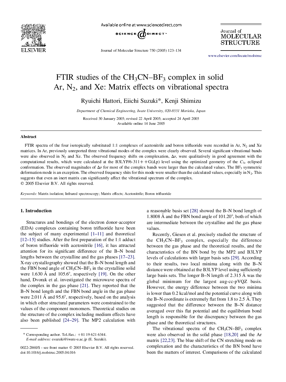 FTIR studies of the CH3CN-BF3 complex in solid Ar, N2, and Xe: Matrix effects on vibrational spectra