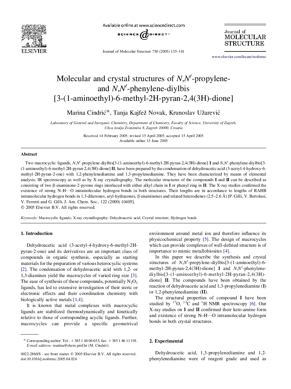 Molecular and crystal structures of N,Nâ²-propylene- and N,Nâ²-phenylene-diylbis [3-(1-aminoethyl)-6-methyl-2H-pyran-2,4(3H)-dione]