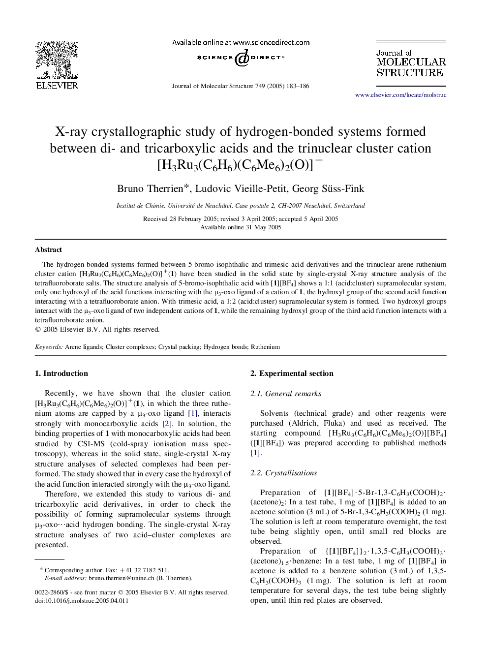 X-ray crystallographic study of hydrogen-bonded systems formed between di- and tricarboxylic acids and the trinuclear cluster cation [H3Ru3(C6H6)(C6Me6)2(O)]+