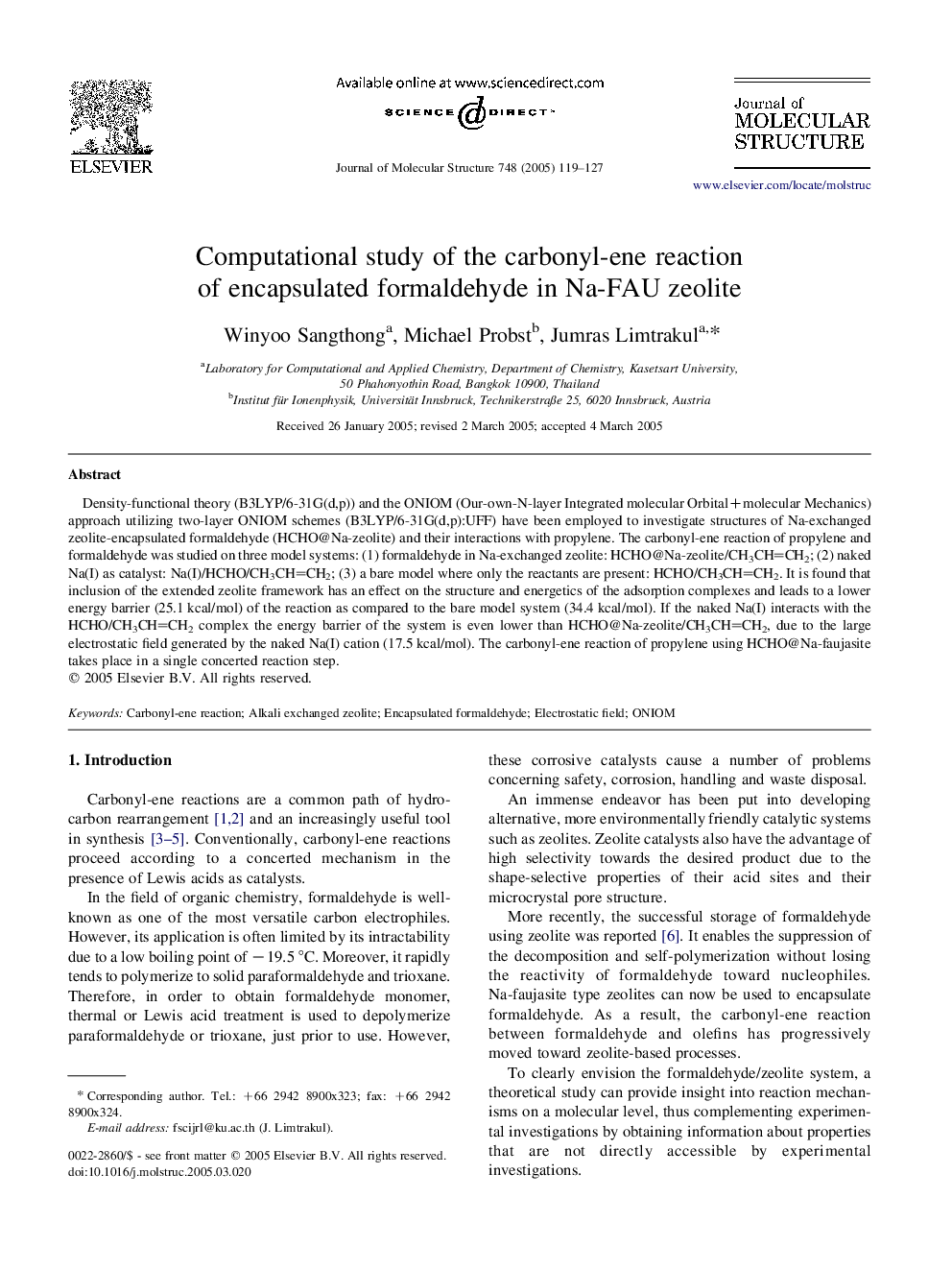 Computational study of the carbonyl-ene reaction of encapsulated formaldehyde in Na-FAU zeolite