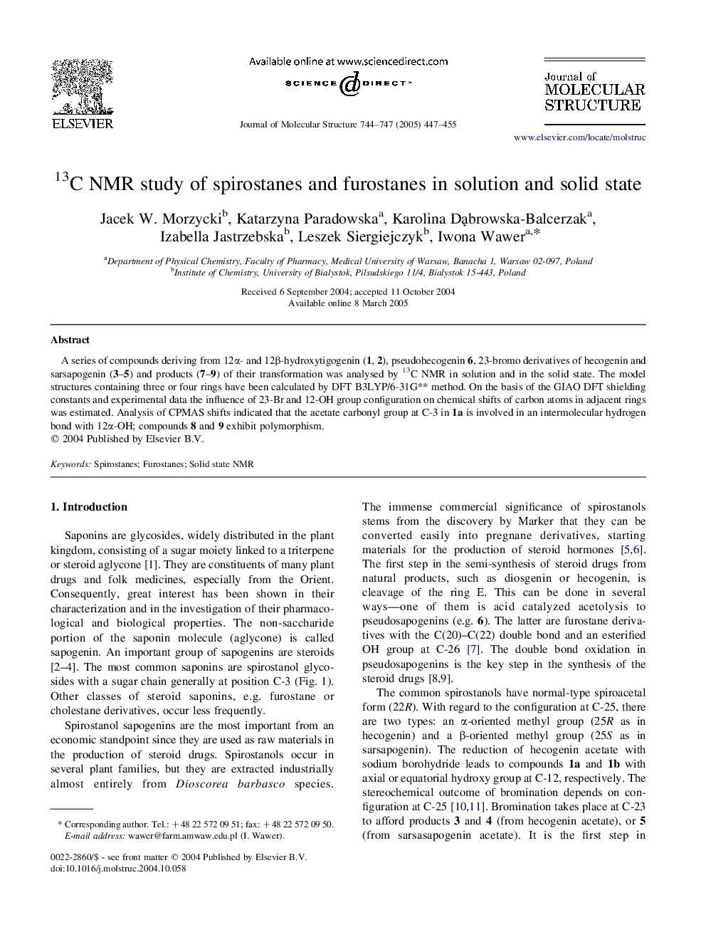 13C NMR study of spirostanes and furostanes in solution and solid state