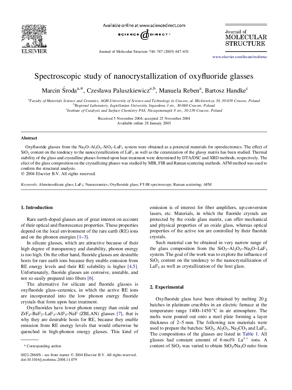 Spectroscopic study of nanocrystallization of oxyfluoride glasses