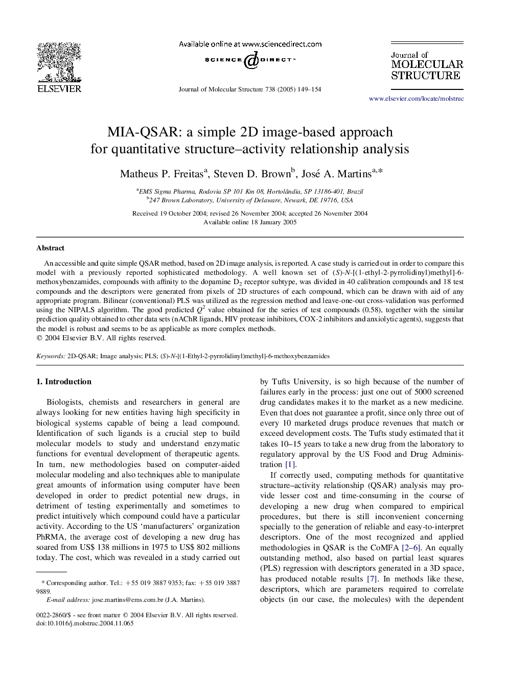 MIA-QSAR: a simple 2D image-based approach for quantitative structure-activity relationship analysis