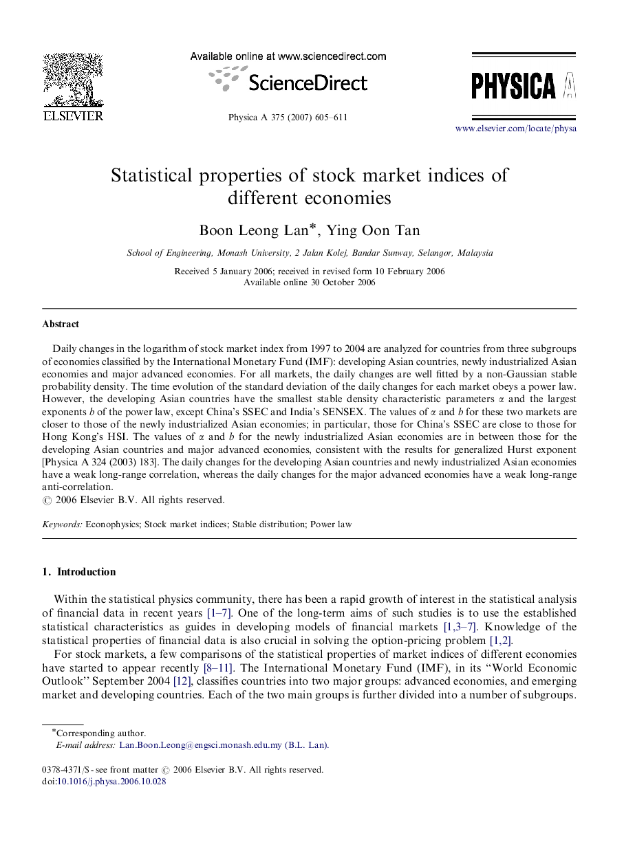 Statistical properties of stock market indices of different economies