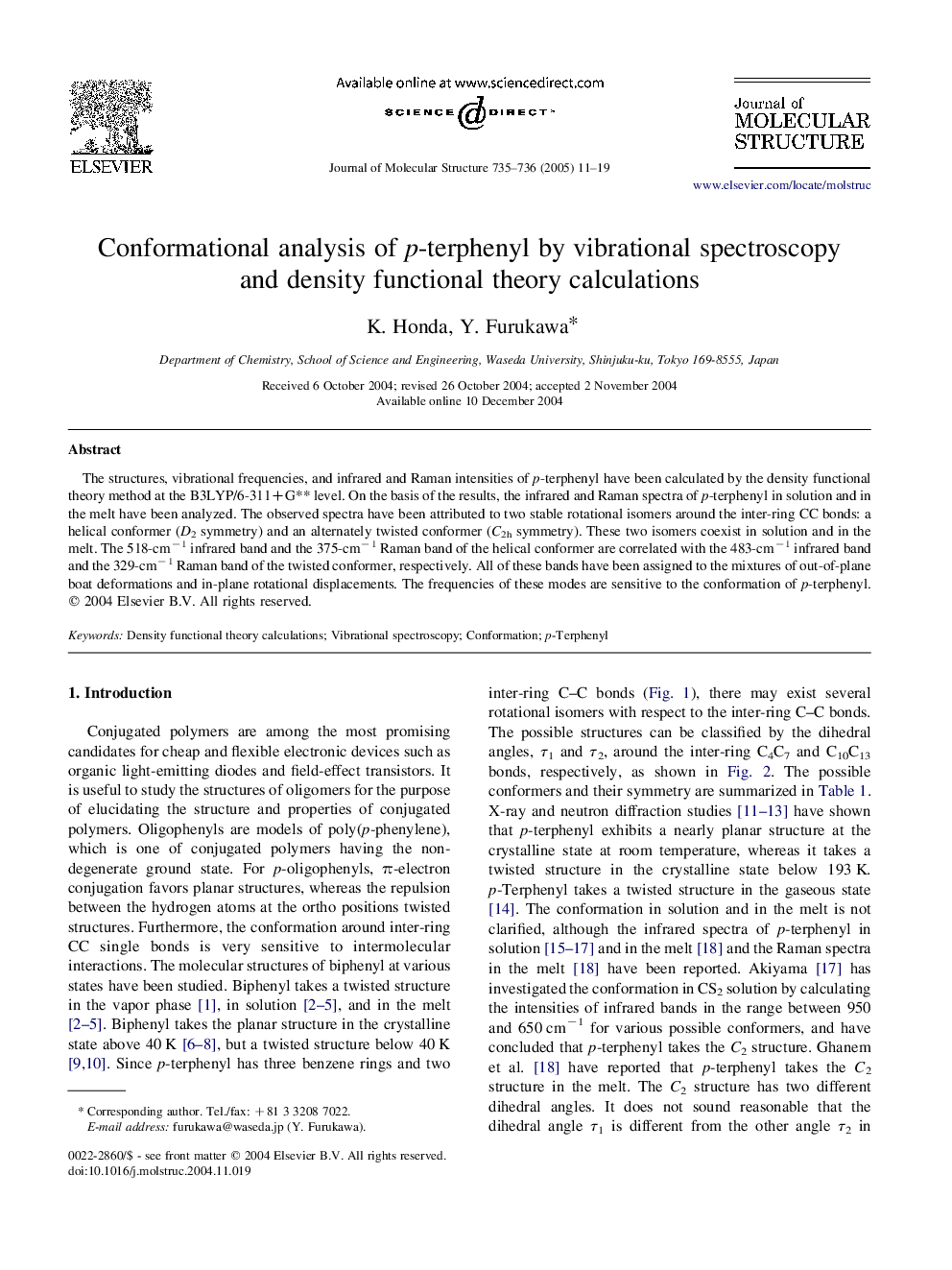 Conformational analysis of p-terphenyl by vibrational spectroscopy and density functional theory calculations