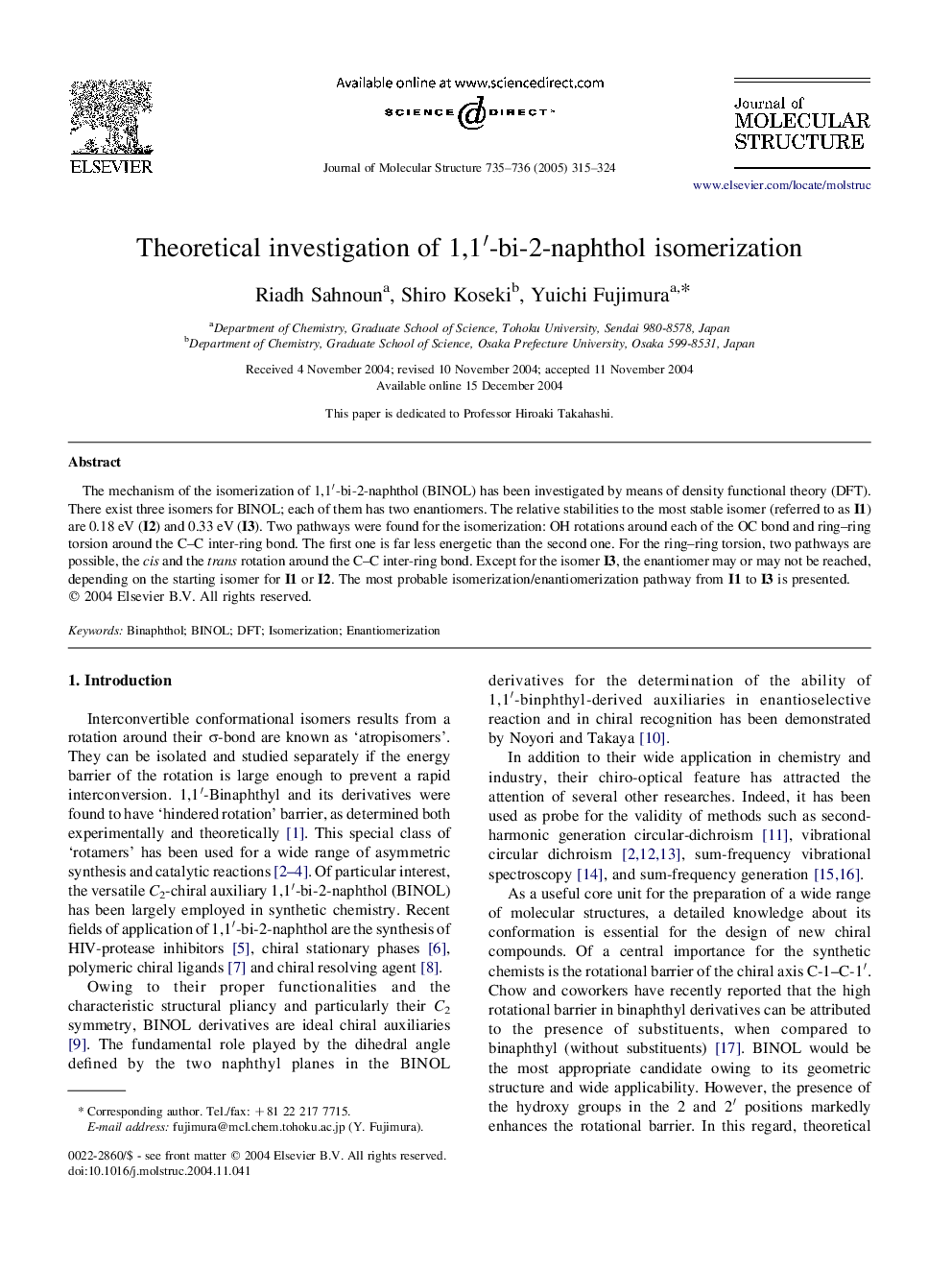 Theoretical investigation of 1,1â²-bi-2-naphthol isomerization