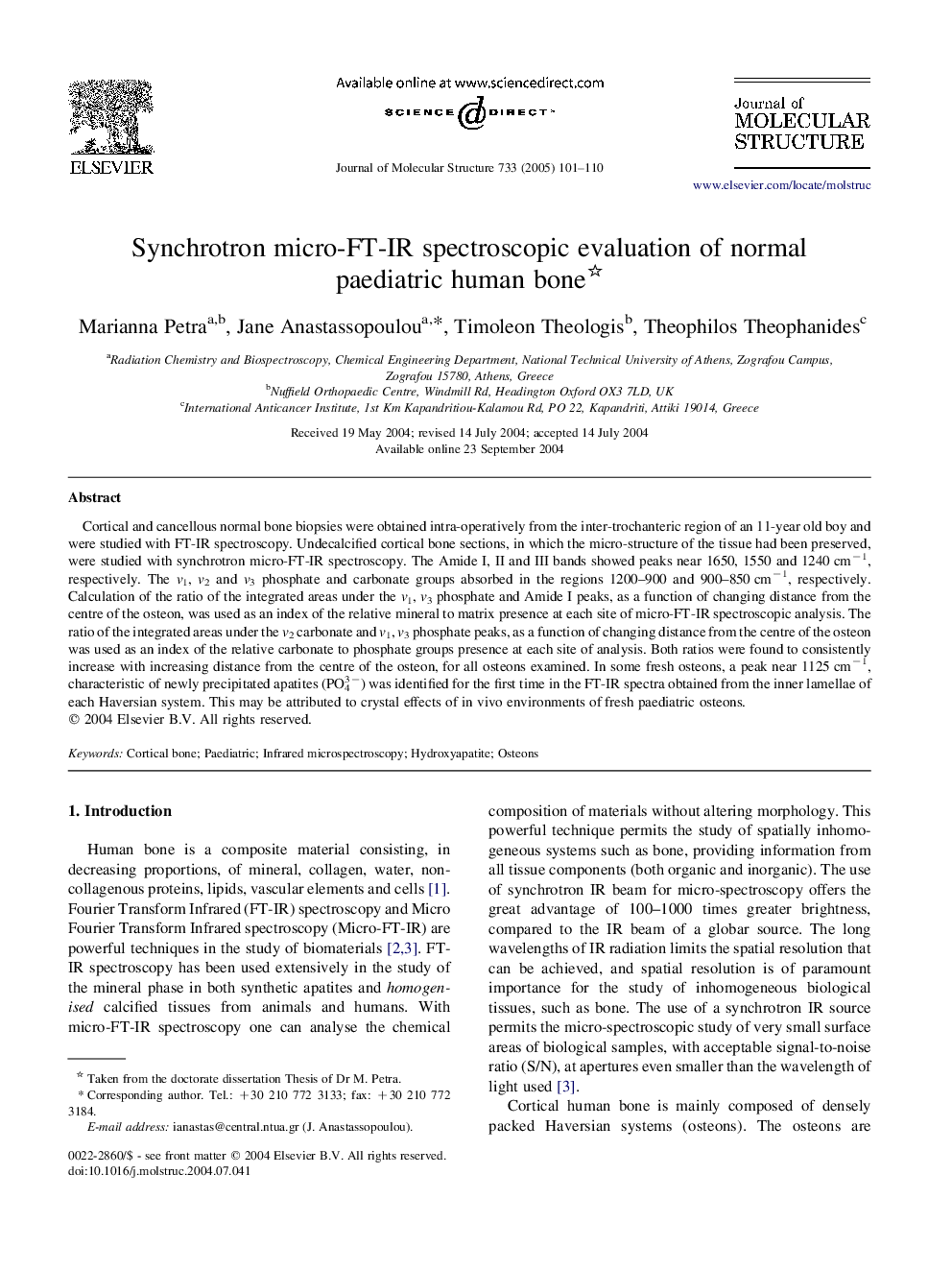 Synchrotron micro-FT-IR spectroscopic evaluation of normal paediatric human bone