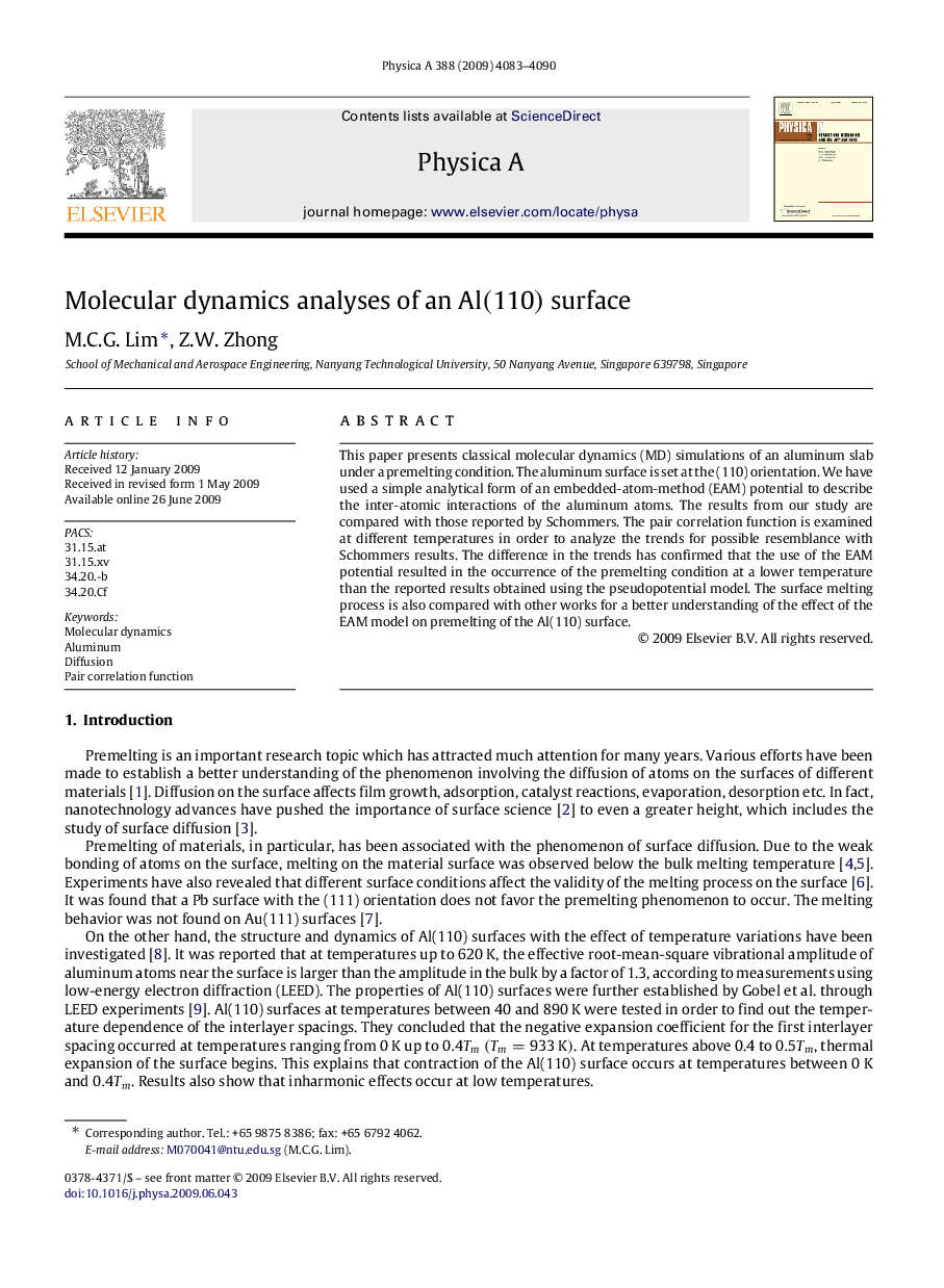 Molecular dynamics analyses of an Al(110) surface