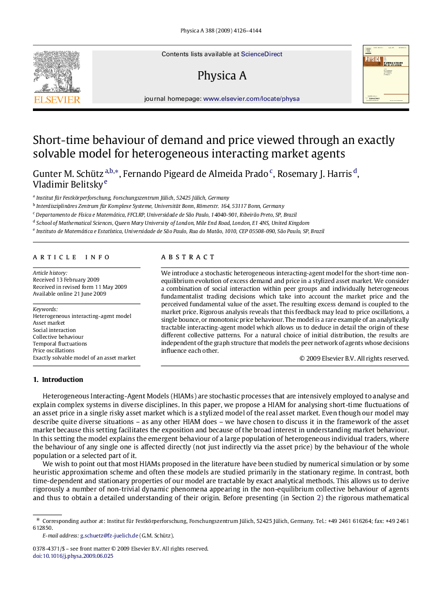 Short-time behaviour of demand and price viewed through an exactly solvable model for heterogeneous interacting market agents