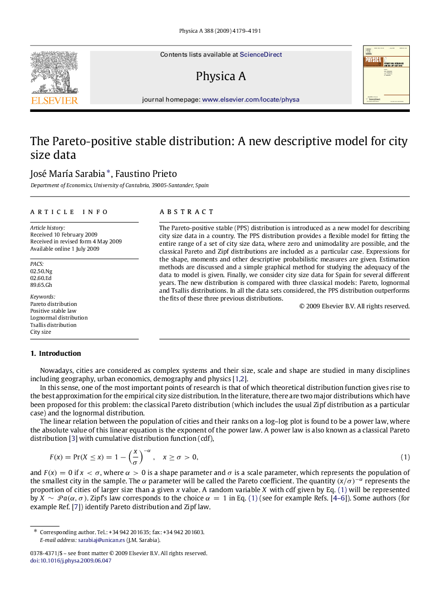 The Pareto-positive stable distribution: A new descriptive model for city size data