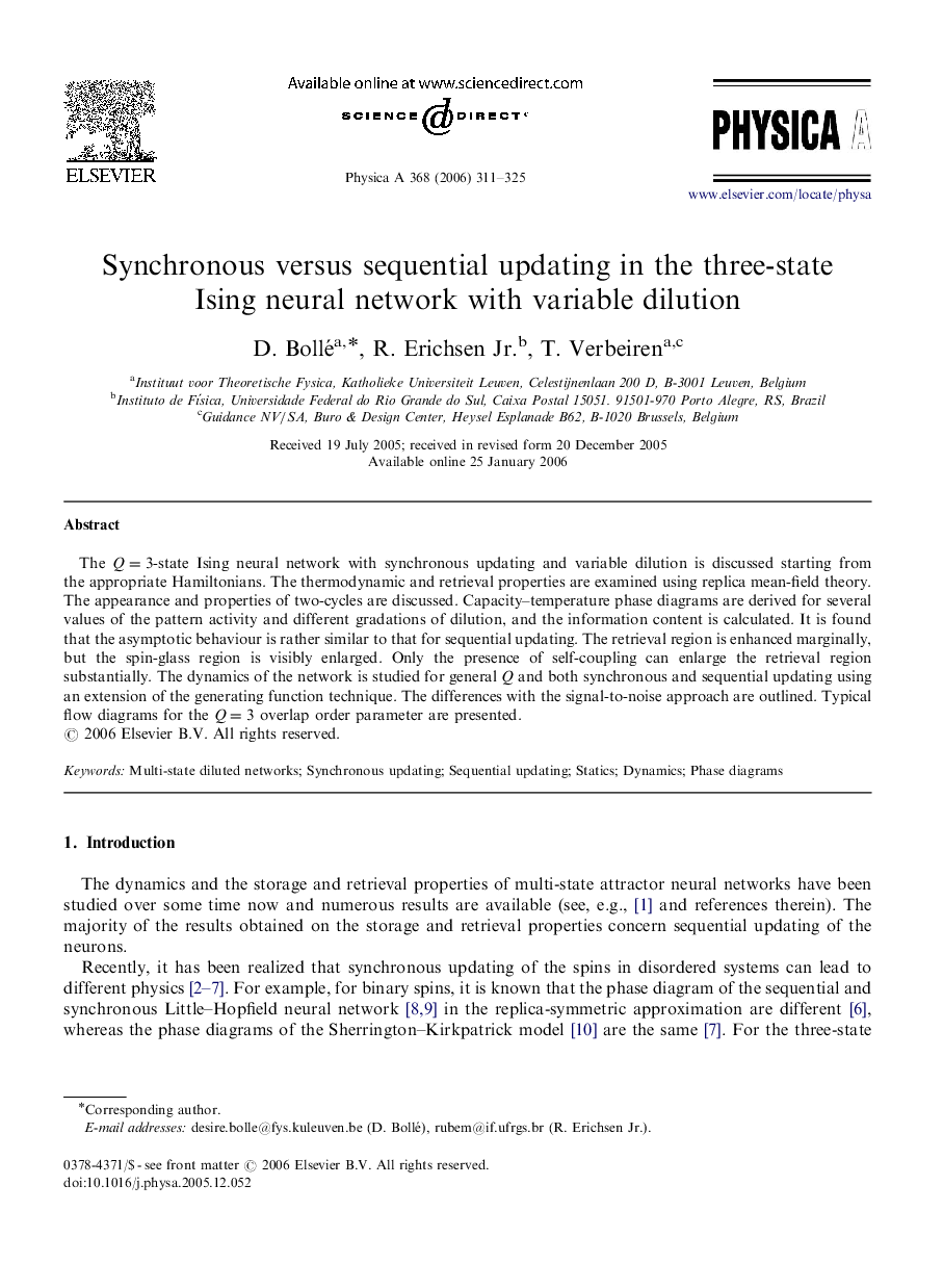 Synchronous versus sequential updating in the three-state Ising neural network with variable dilution