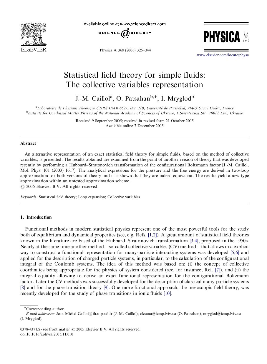 Statistical field theory for simple fluids: The collective variables representation