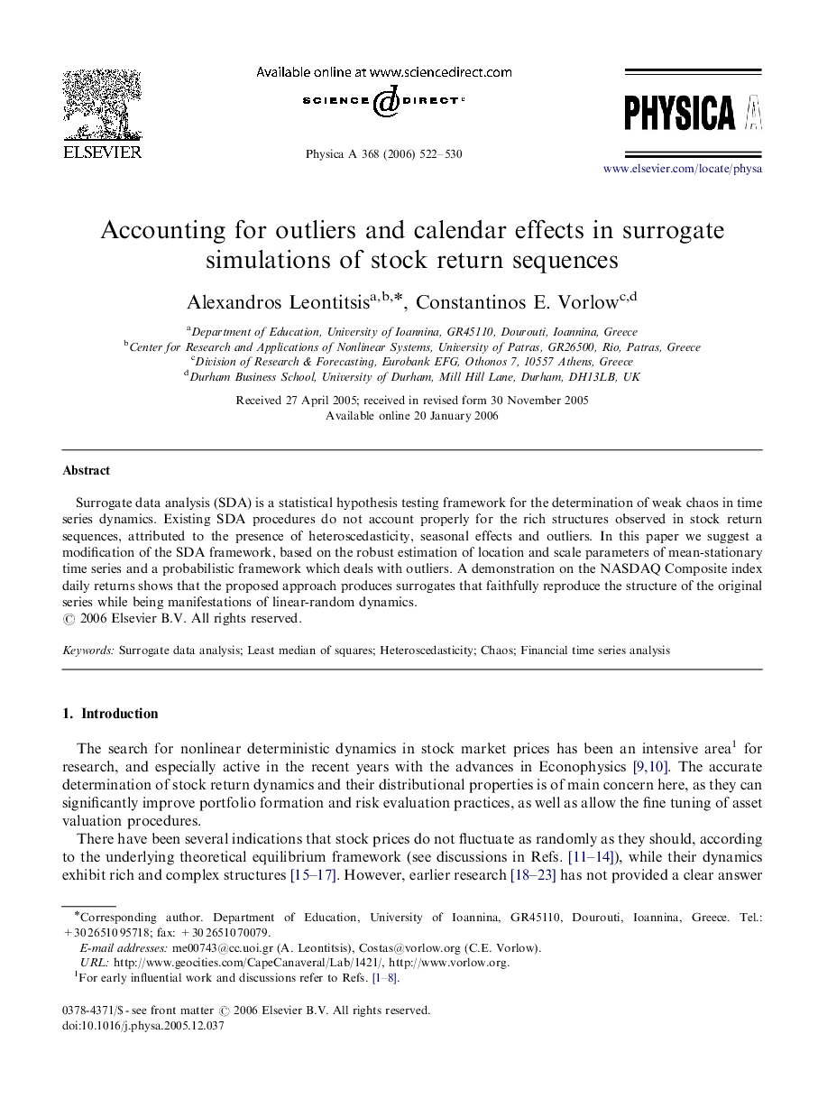 Accounting for outliers and calendar effects in surrogate simulations of stock return sequences