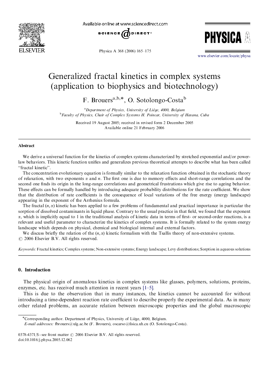 Generalized fractal kinetics in complex systems (application to biophysics and biotechnology)