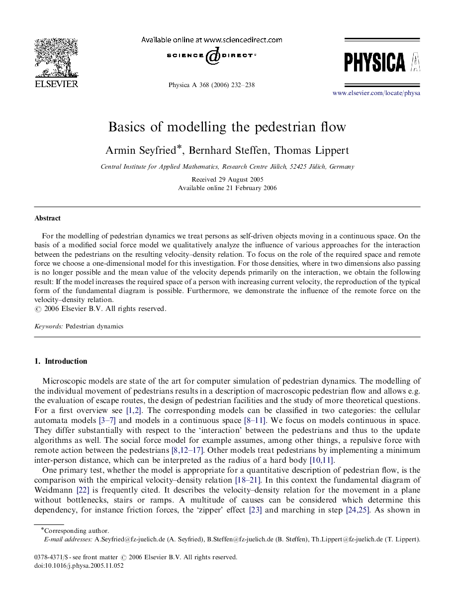 Basics of modelling the pedestrian flow