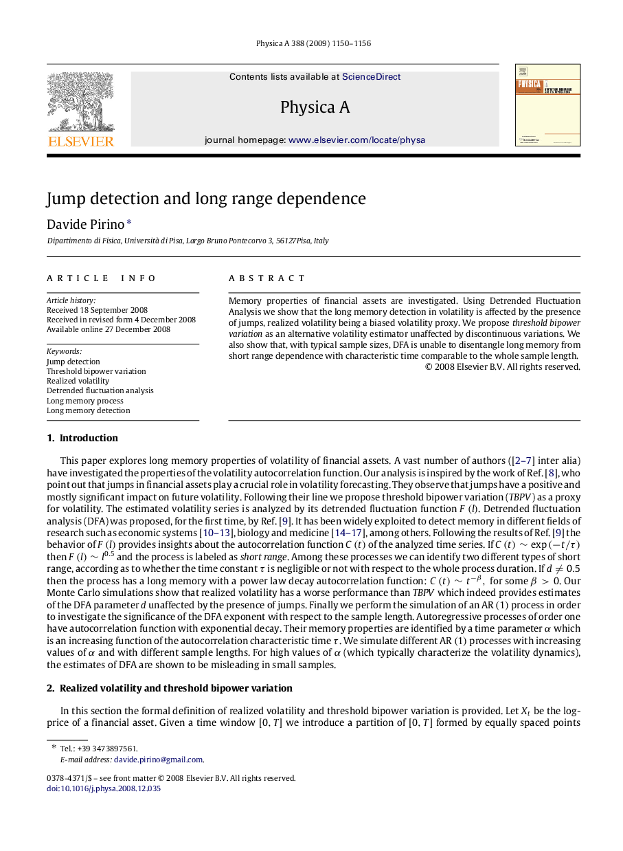 Jump detection and long range dependence