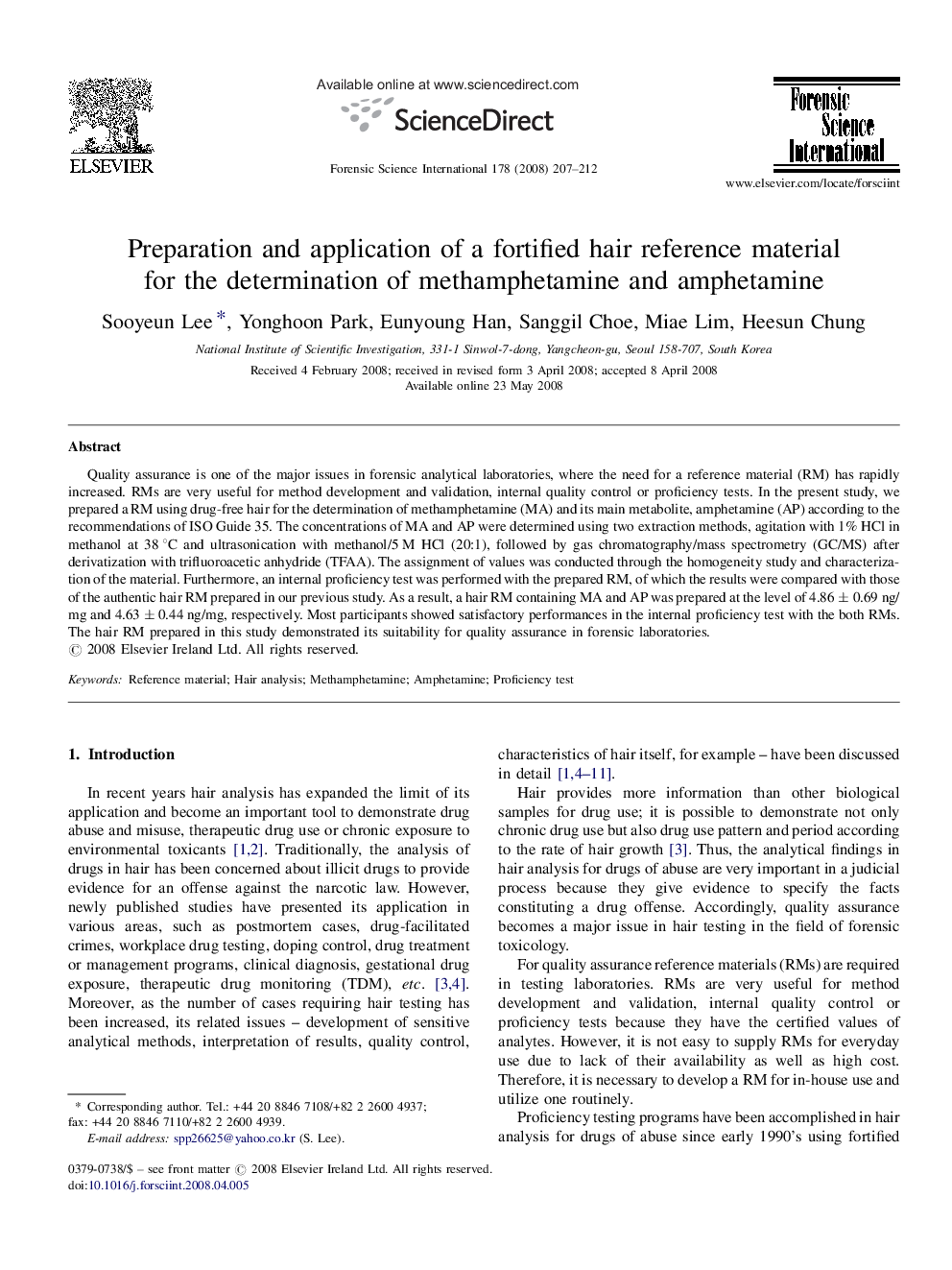 Preparation and application of a fortified hair reference material for the determination of methamphetamine and amphetamine