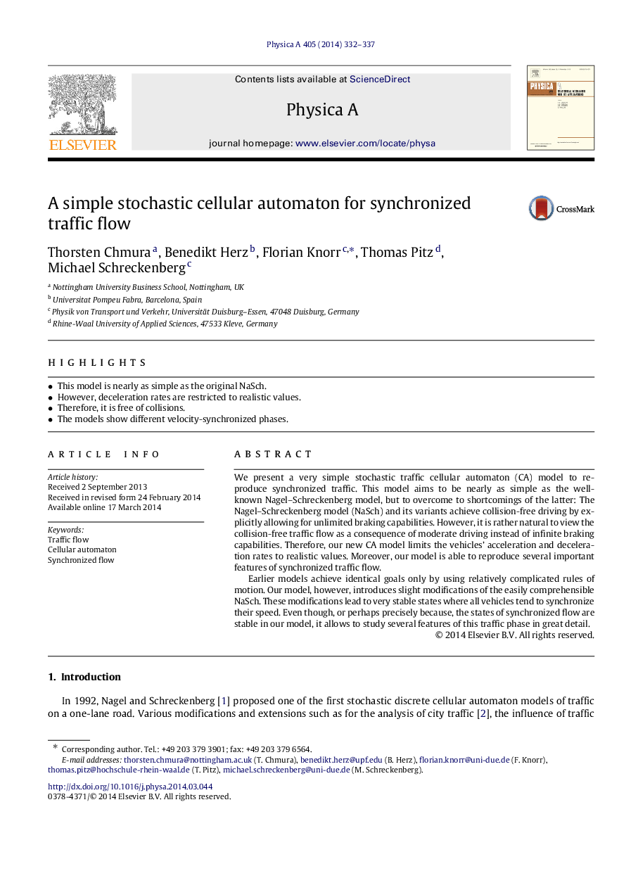 A simple stochastic cellular automaton for synchronized traffic flow