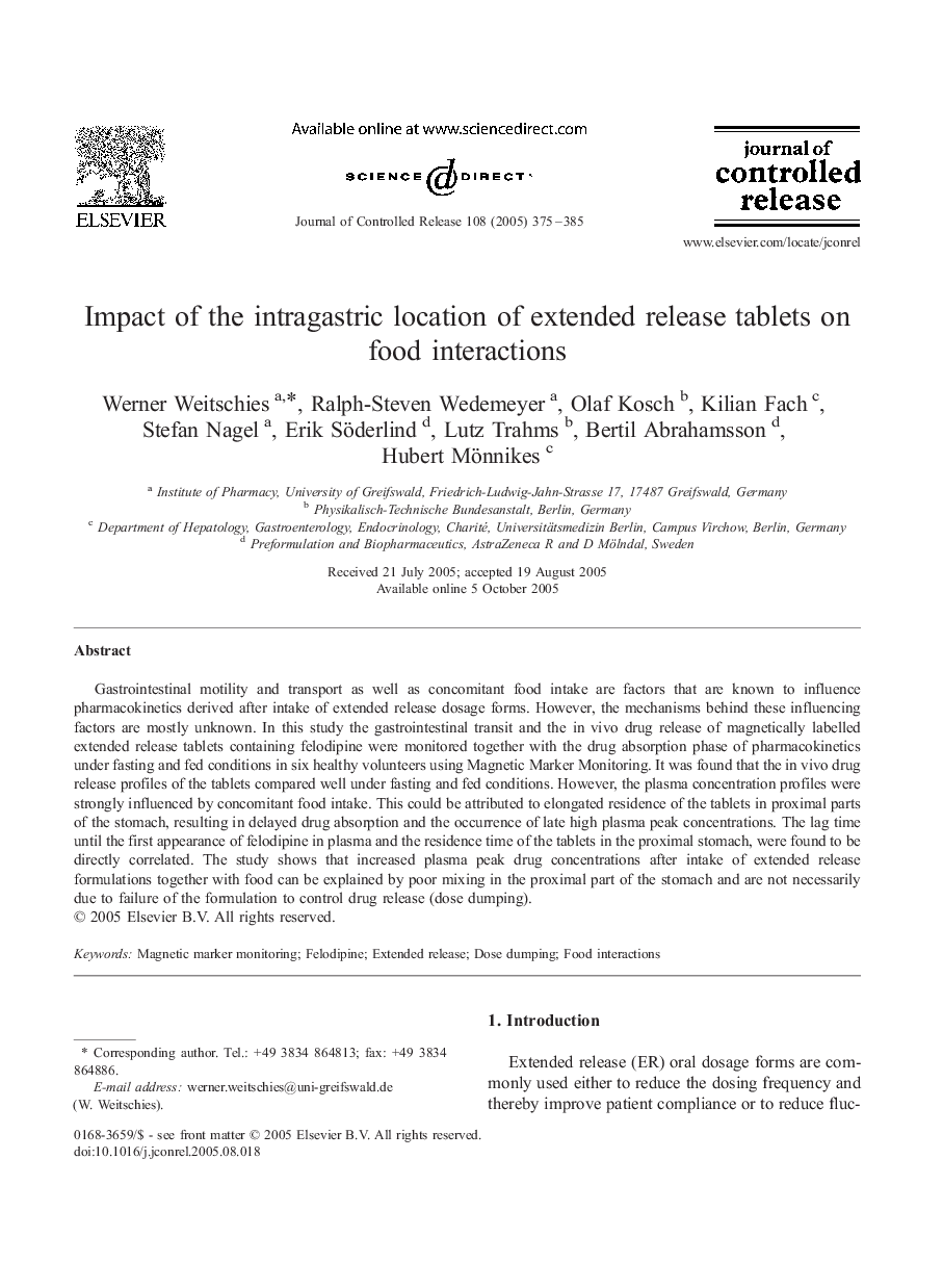 Impact of the intragastric location of extended release tablets on food interactions