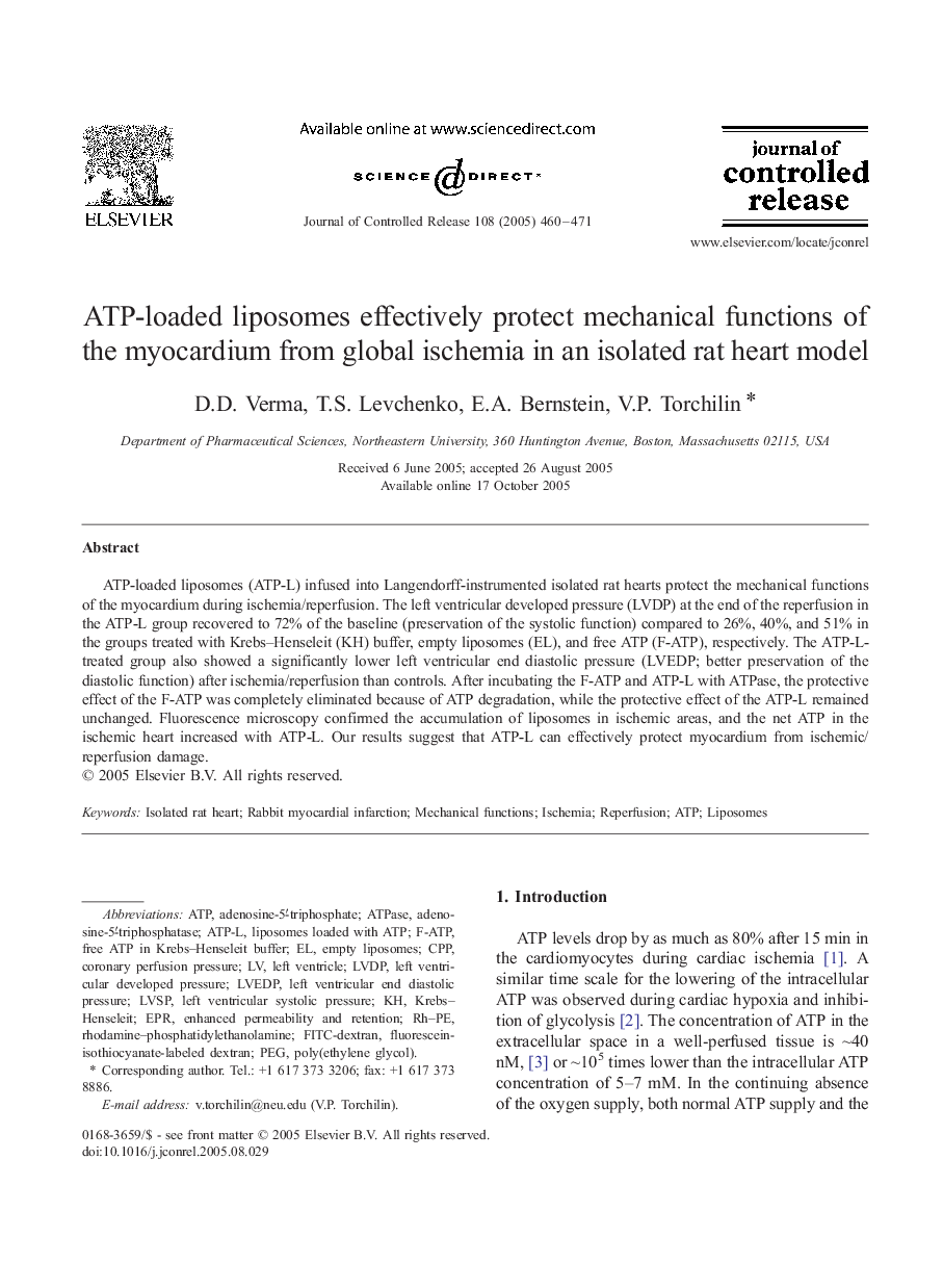 ATP-loaded liposomes effectively protect mechanical functions of the myocardium from global ischemia in an isolated rat heart model