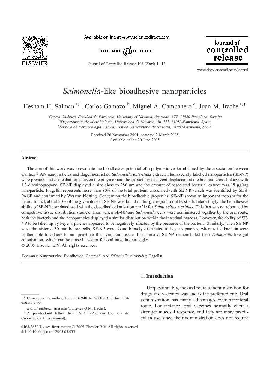 Salmonella-like bioadhesive nanoparticles