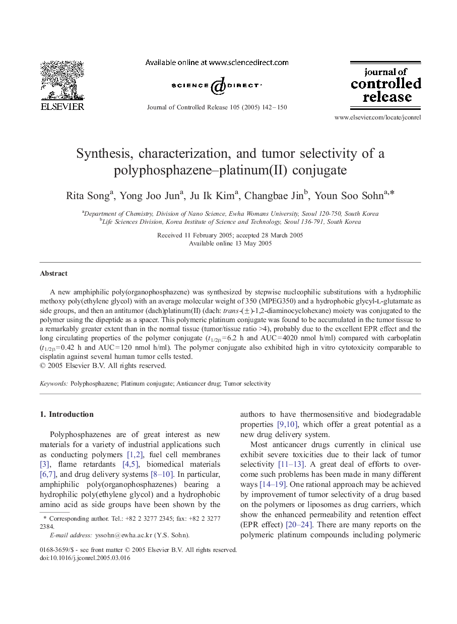 Synthesis, characterization, and tumor selectivity of a polyphosphazene-platinum(II) conjugate