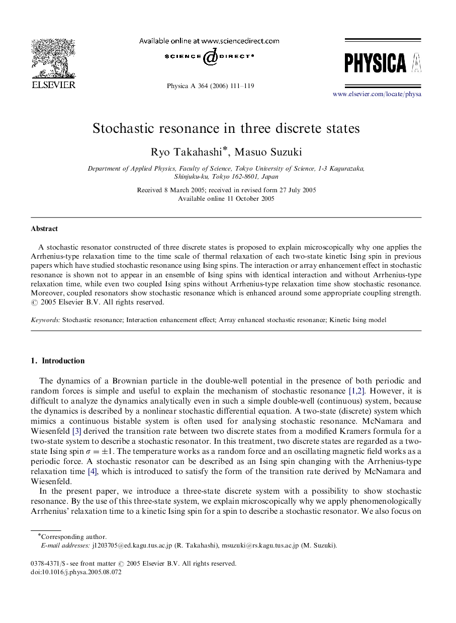 Stochastic resonance in three discrete states