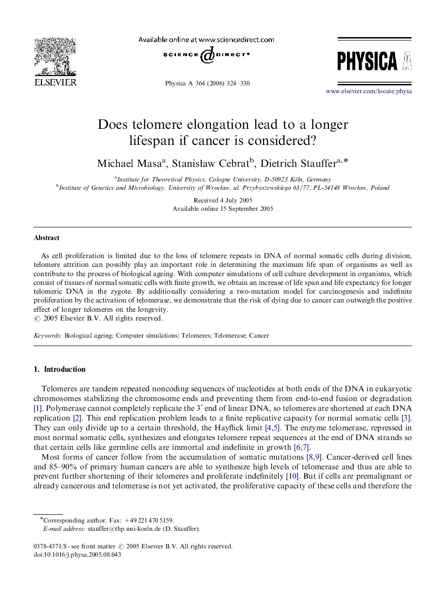 Does telomere elongation lead to a longer lifespan if cancer is considered?