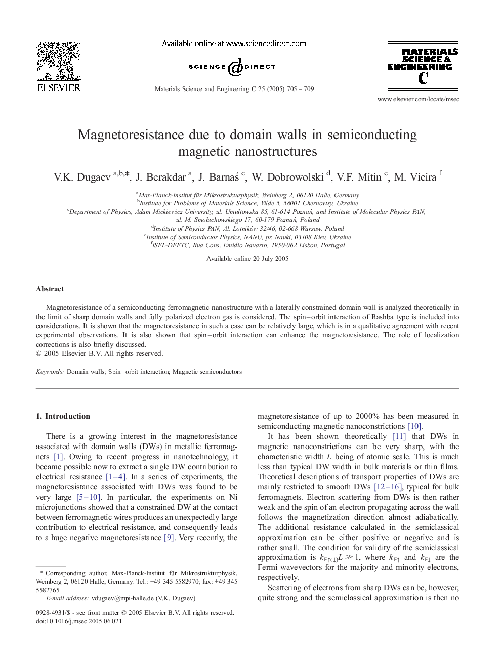 Magnetoresistance due to domain walls in semiconducting magnetic nanostructures