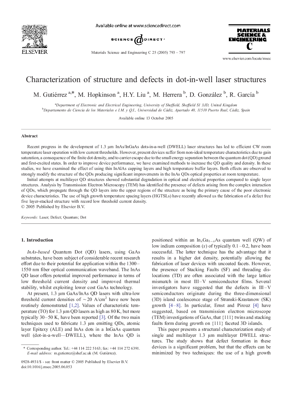 Characterization of structure and defects in dot-in-well laser structures