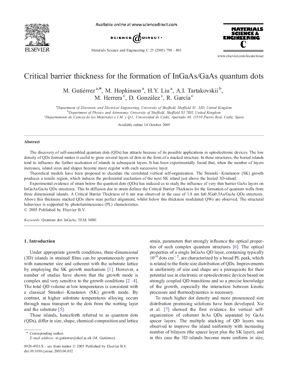 Critical barrier thickness for the formation of InGaAs/GaAs quantum dots