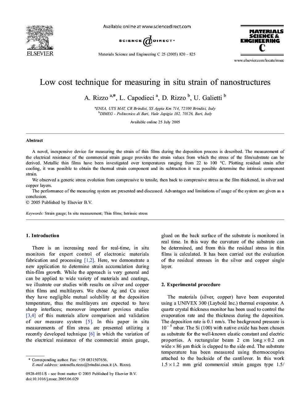 Low cost technique for measuring in situ strain of nanostructures