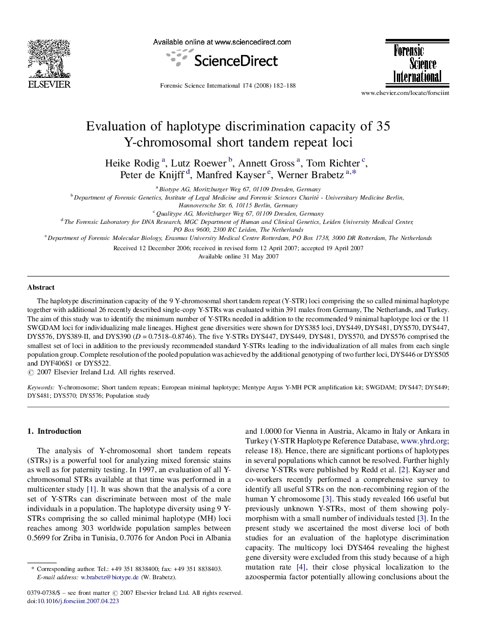 Evaluation of haplotype discrimination capacity of 35 Y-chromosomal short tandem repeat loci