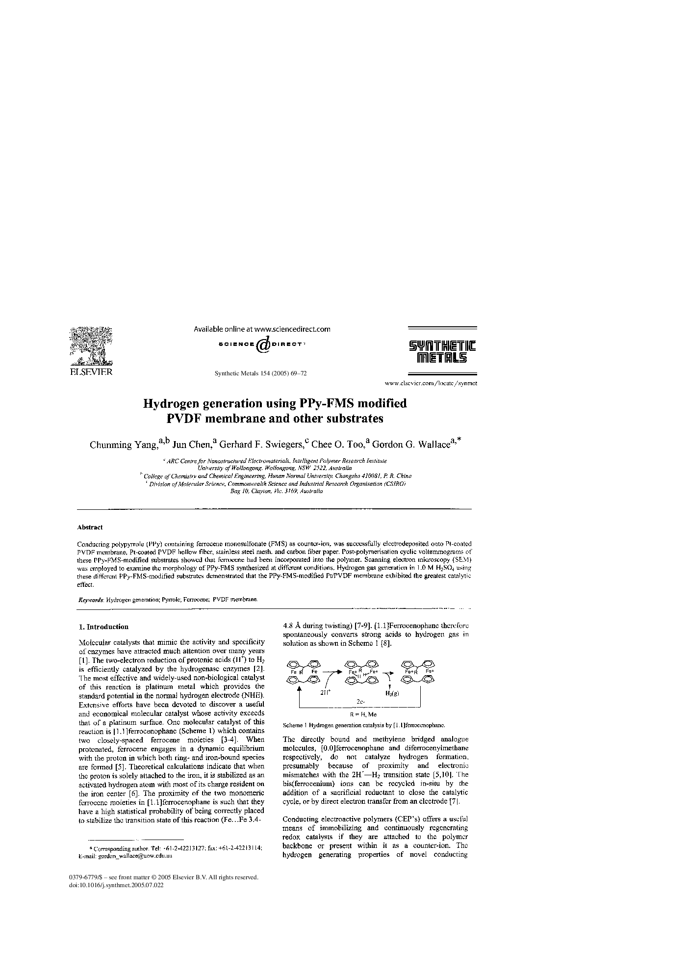 Hydrogen generation using PPy-FMS modified PVDF membrane and other substrates