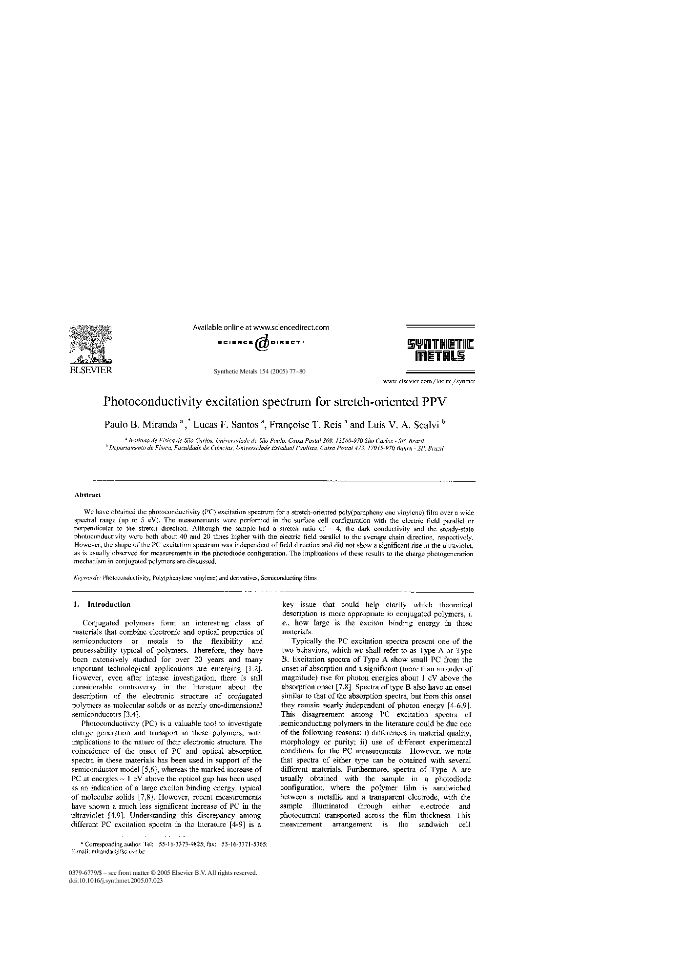 عکس صفحه اول مقاله: Photoconductivity excitation spectrum for stretch-oriented PPV Photoconductivity excitation spectrum for stretch-oriented PPV