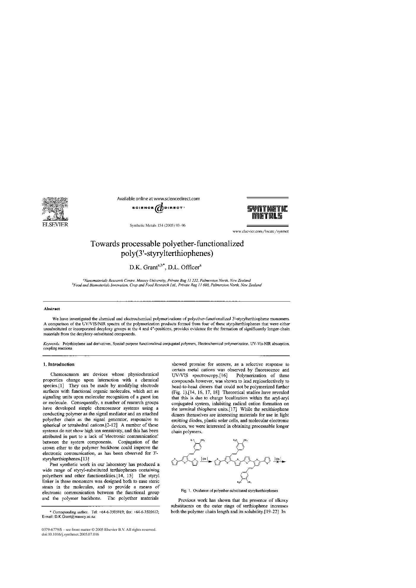 Towards processable polyether-functionalized poly(3'-styrylterthiophenes)