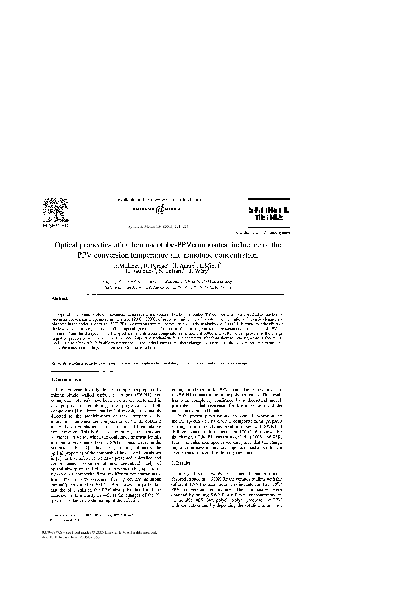 Optical properties of carbon nanotube-PPVcomposites: influence of the PPV conversion temperature and nanotube concentration