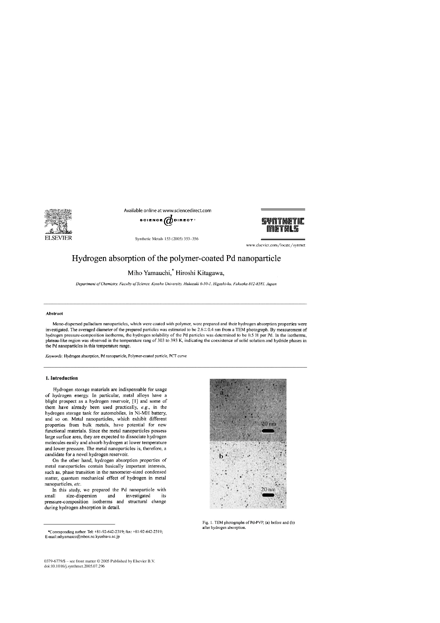 عکس صفحه اول مقاله: Hydrogen absorption of the polymer-coated Pd nanoparticle Hydrogen absorption of the polymer-coated Pd nanoparticle