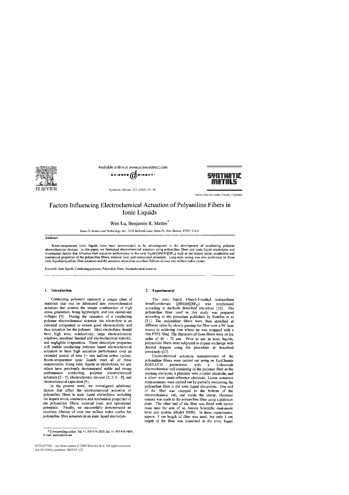 Factors Influencing Electrochemical Actuation of Polyaniline Fibers in Ionic Liquids