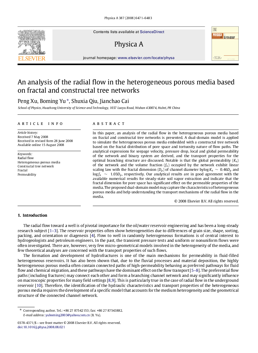 An analysis of the radial flow in the heterogeneous porous media based on fractal and constructal tree networks