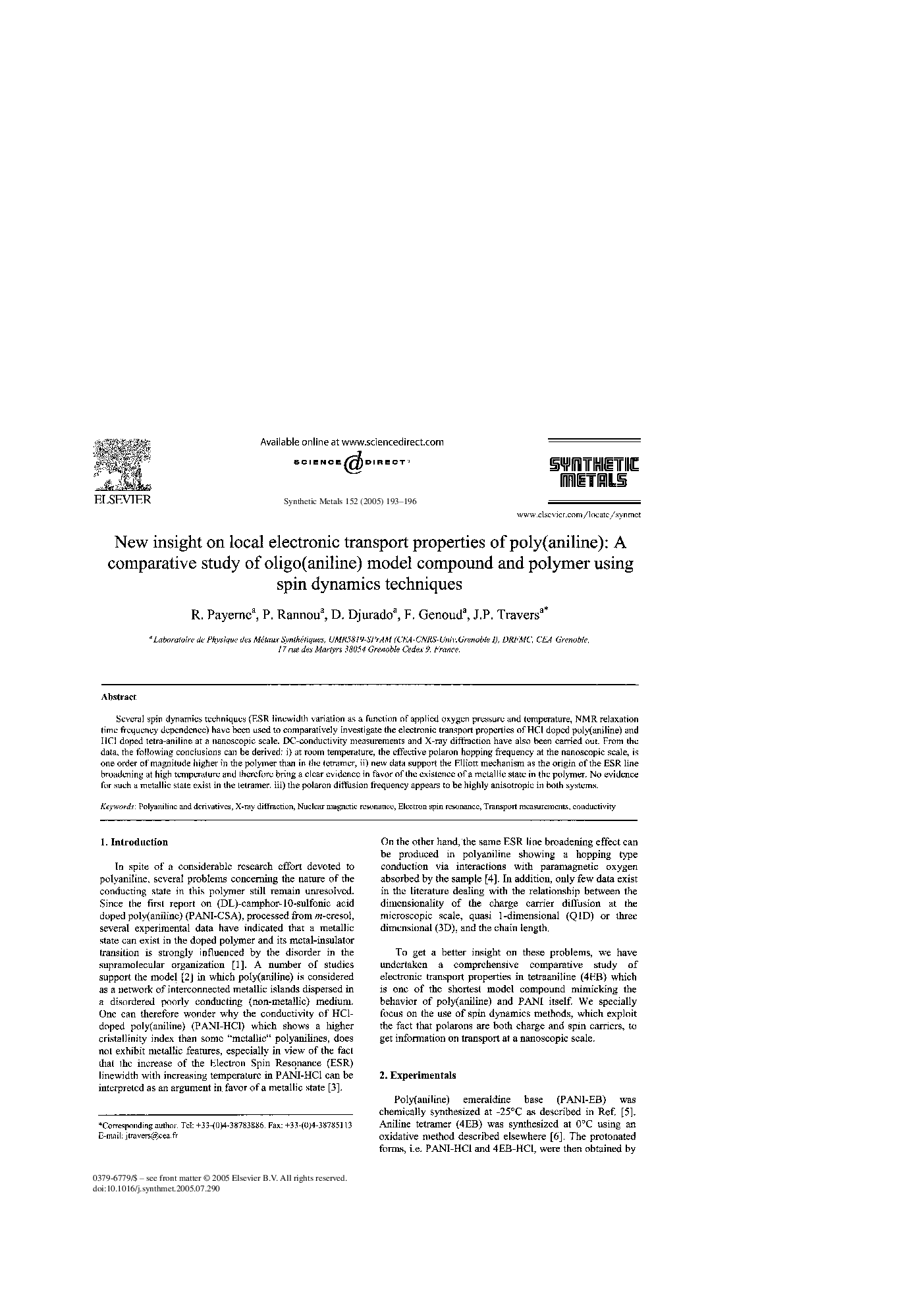 New insight on local electronic transport properties of poly(aniline): A comparative study of oligo(aniline) model compound and polymer using spin dynamics techniques