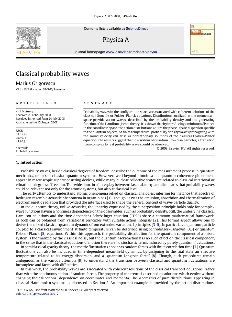Classical probability waves