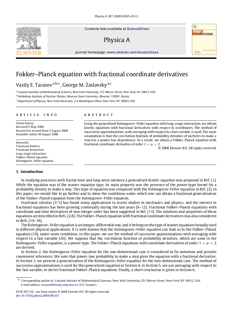 Fokker–Planck equation with fractional coordinate derivatives