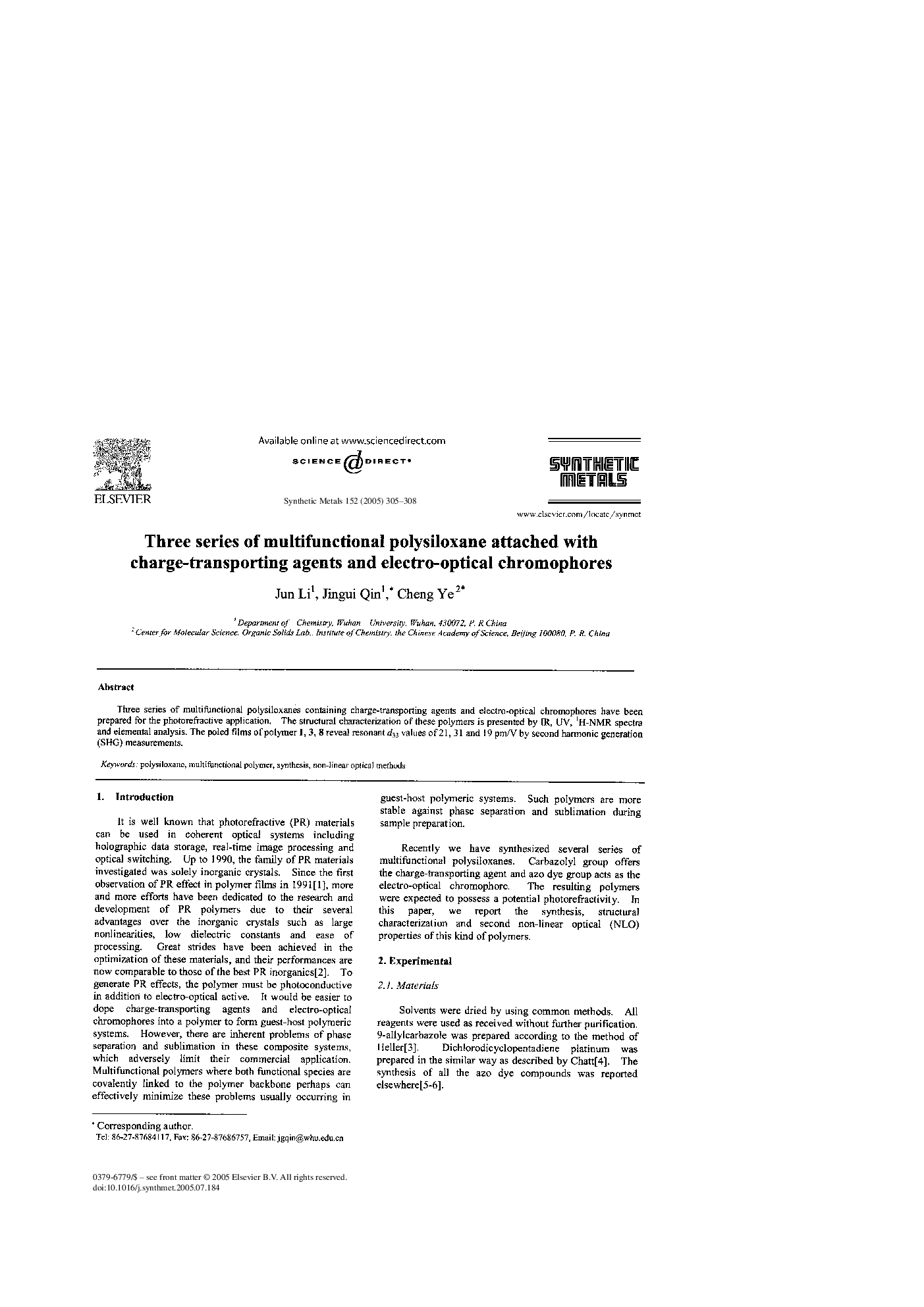 Three series of multifunctional polysiloxane attached with charge-transporting agents and electro-optical chromophores