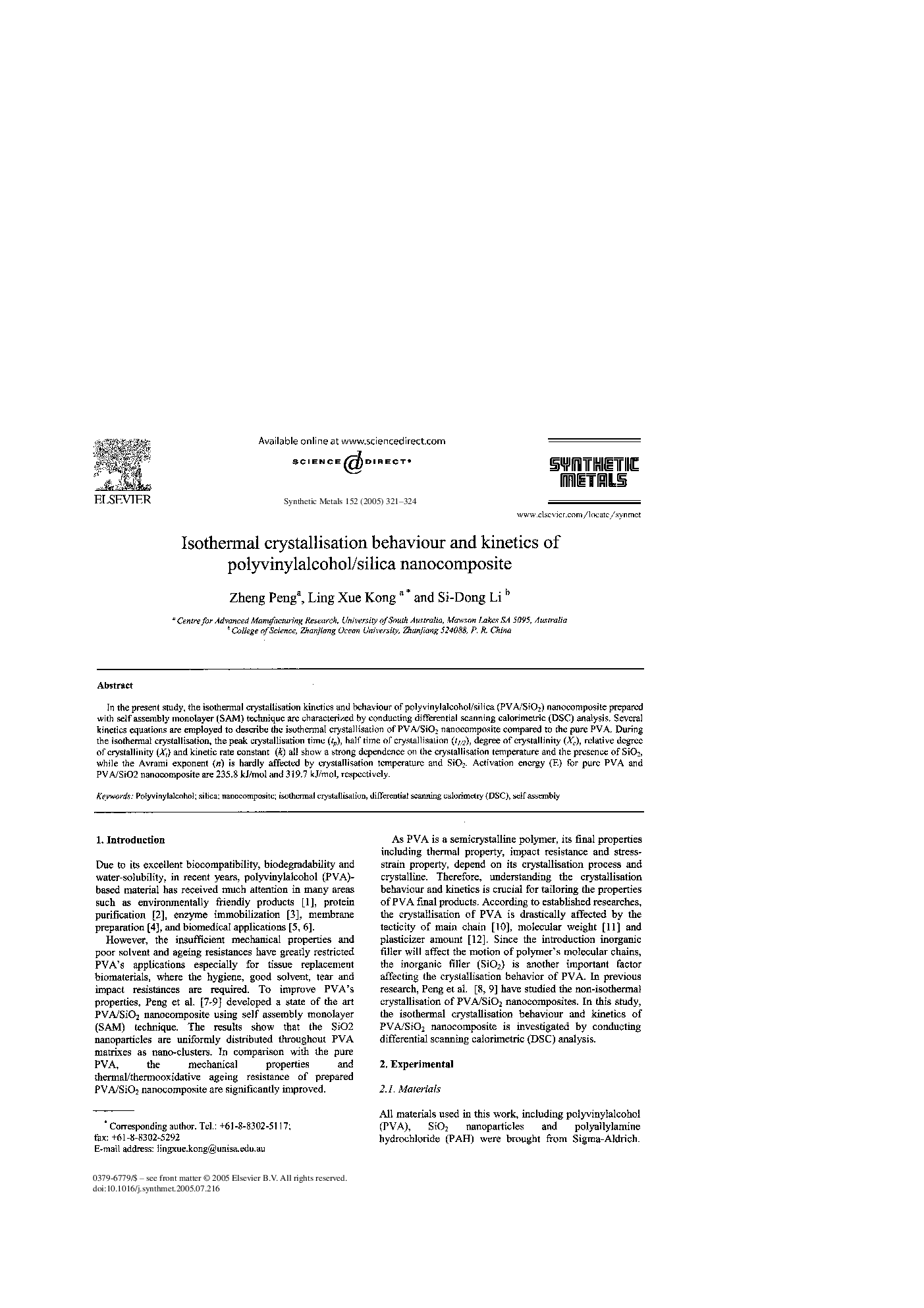 Isothermal crystallisation behaviour and kinetics of polyvinylalcohol/silica nanocomposite