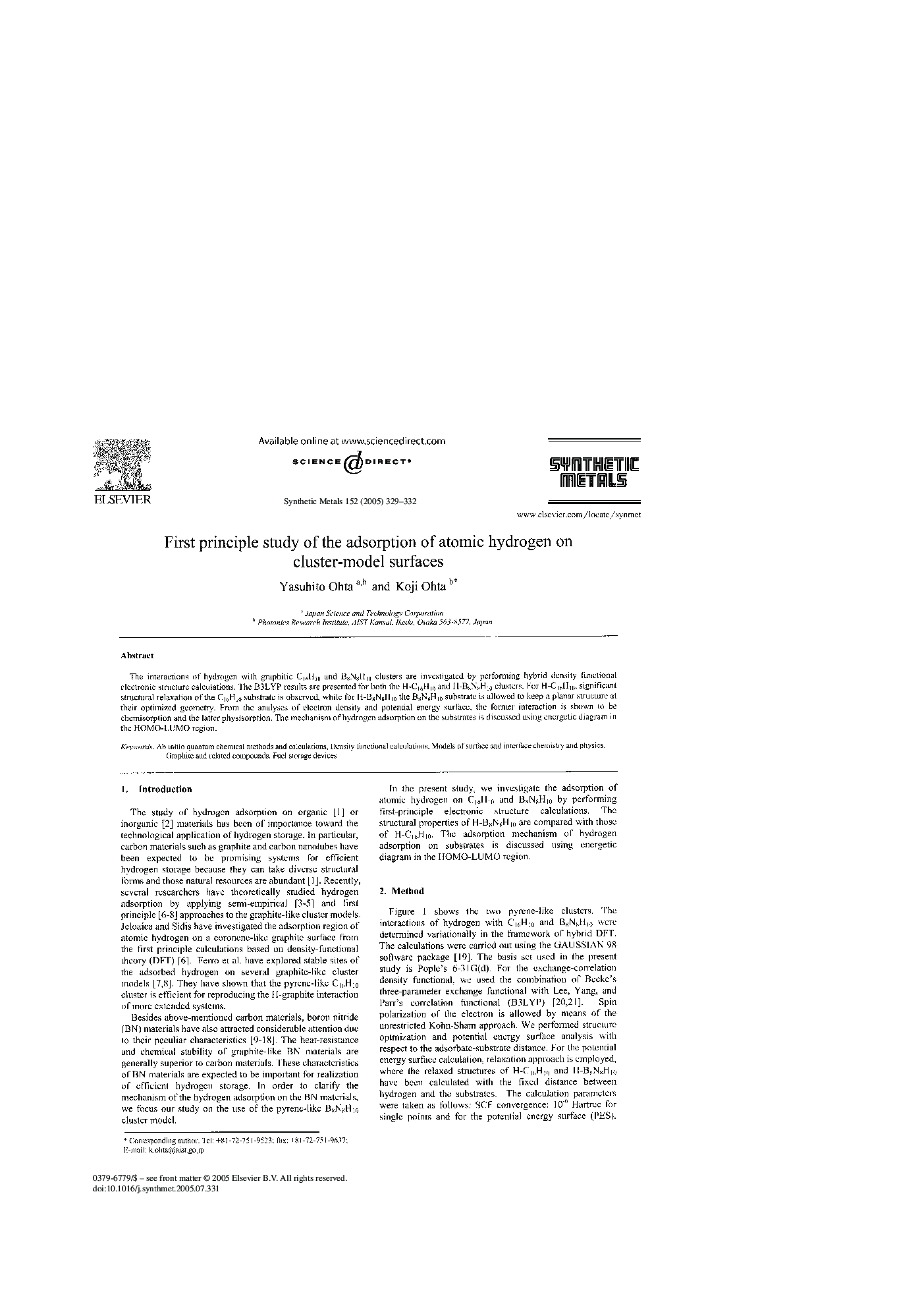 First principle study of the adsorption of atomic hydrogen on cluster-model surfaces