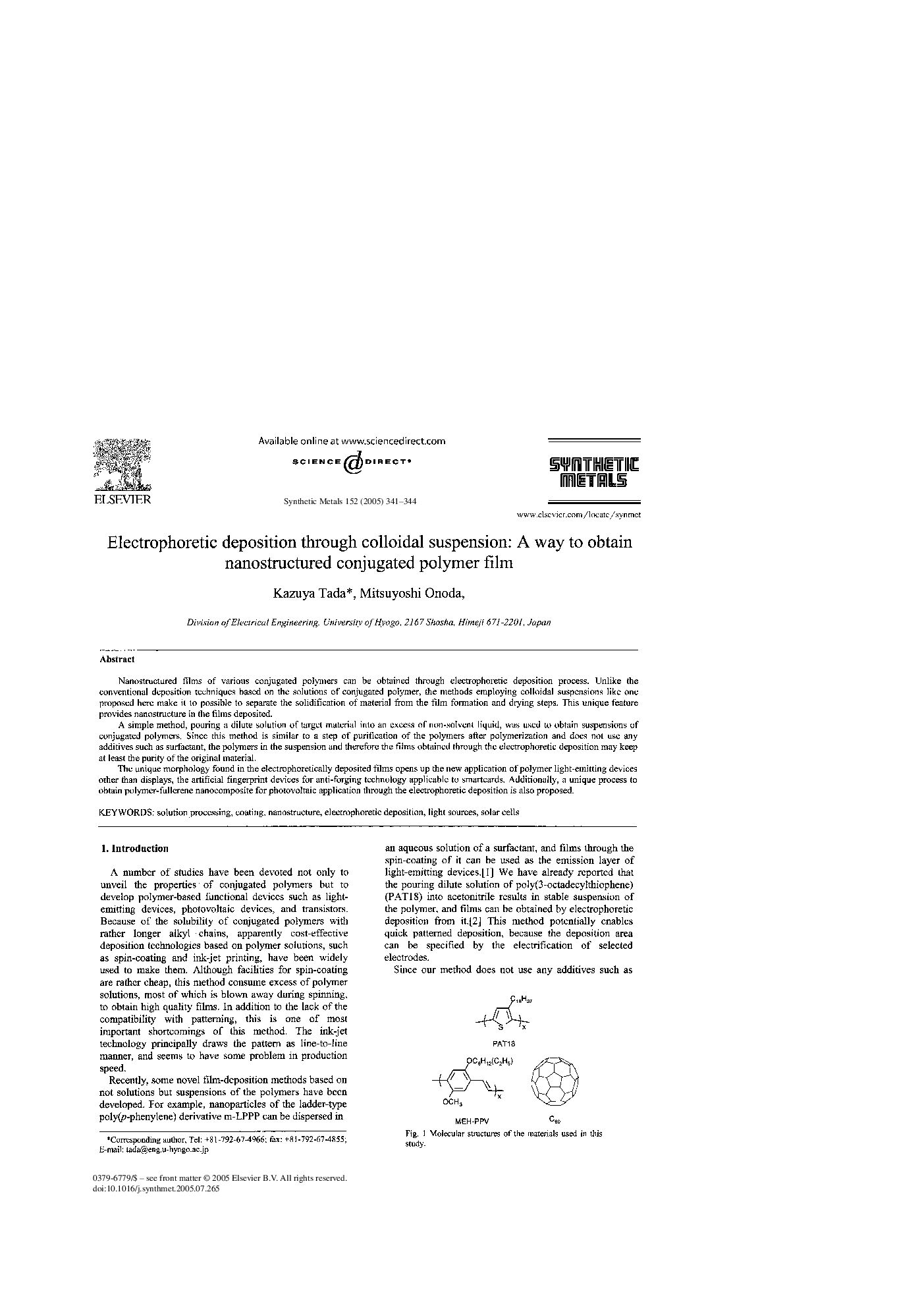 Electrophoretic deposition through colloidal suspension: A way to obtain nanostructured conjugated polymer film