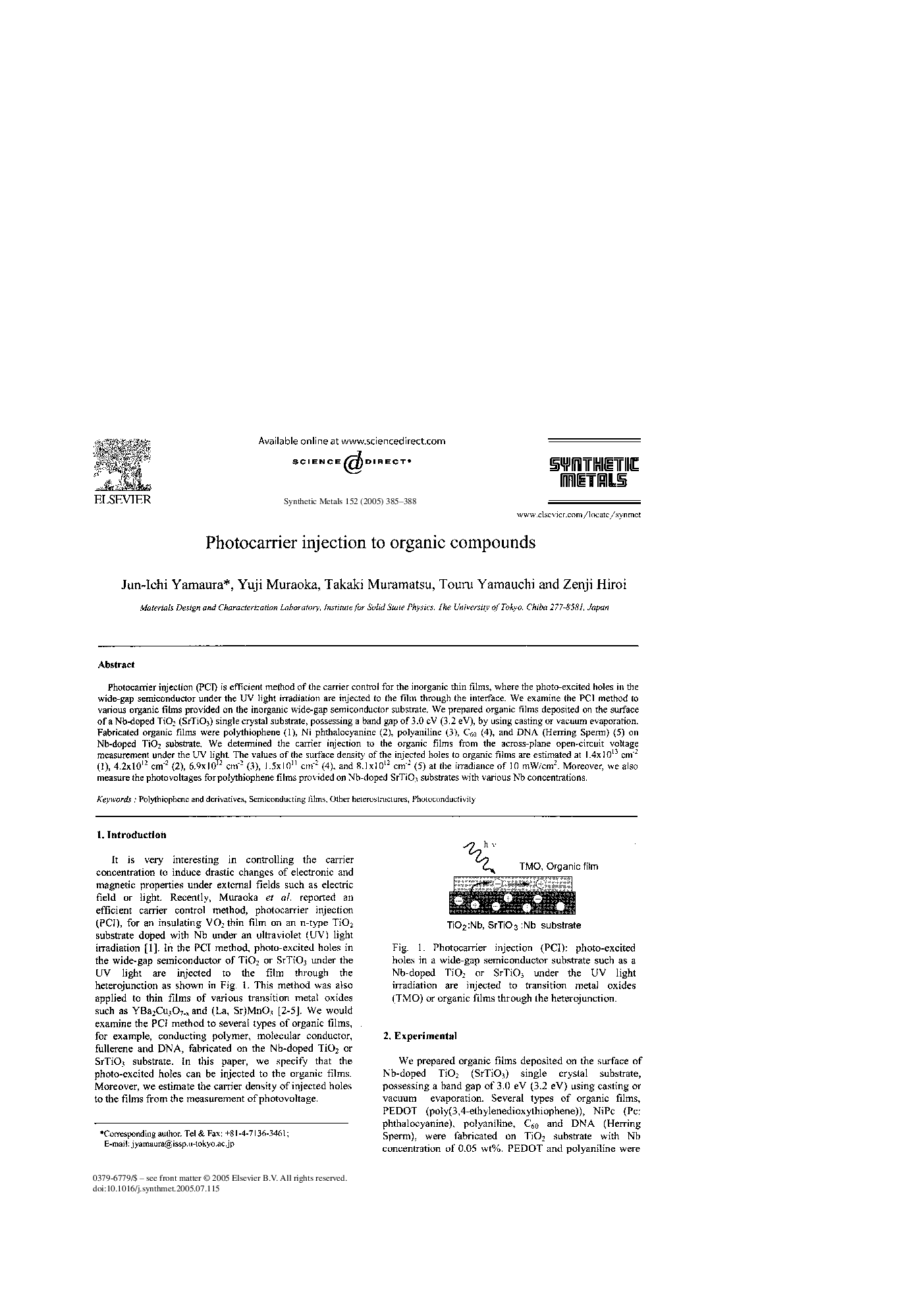 Photocarrier injection to organic compounds